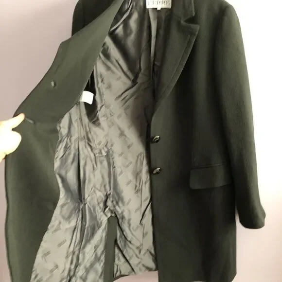 VTG 80s 90s Gianfranco Ferre Mid Length Wool Coat Green Sz 42 US S/M Office Prep
